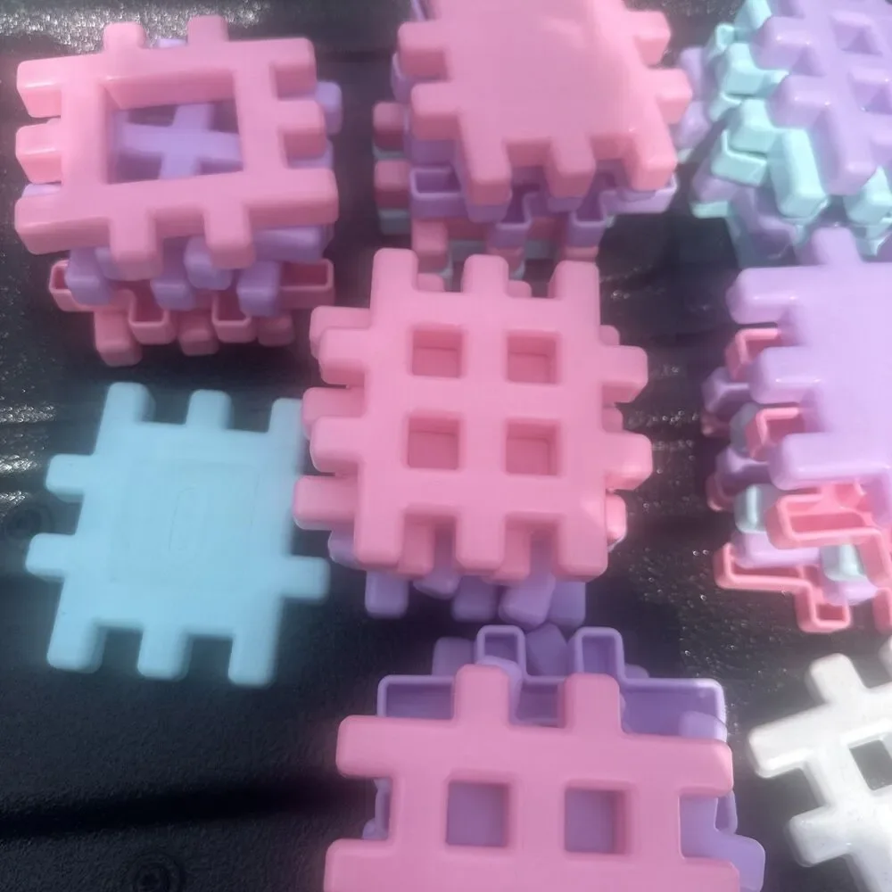 63 Piece Vintage Little Tikes Wee Waffle Blocks 4” Pastel Colors With Box